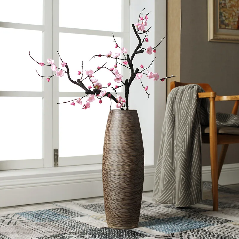 

Ceramic floor-to-ceiling vase New Chinese style retro dried flower living room ceramic pot