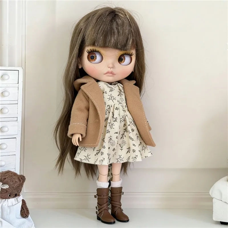 For Blythe Doll Winter Flower Coat Outfit Clothing Princess Dress Skirt Lace Maid Fastfood M Clothes OB24 OB22 1/6 Accessories
