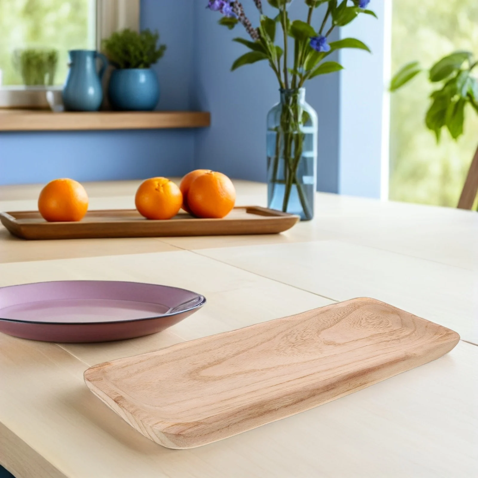 

Wood Serving Platter Rectangular Solid Wood Tray Kitchen Counter Serving Tray Breakfast Fruit Cheese Snack Appetizer Dessert