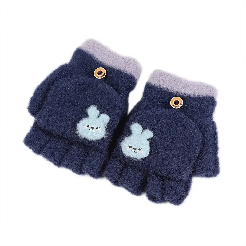 

4-10 Years Baby Wool Knitted Gloves Children Kids Winter Warm Knitted Convertible Flip Top Fingerless Mittens Gloves