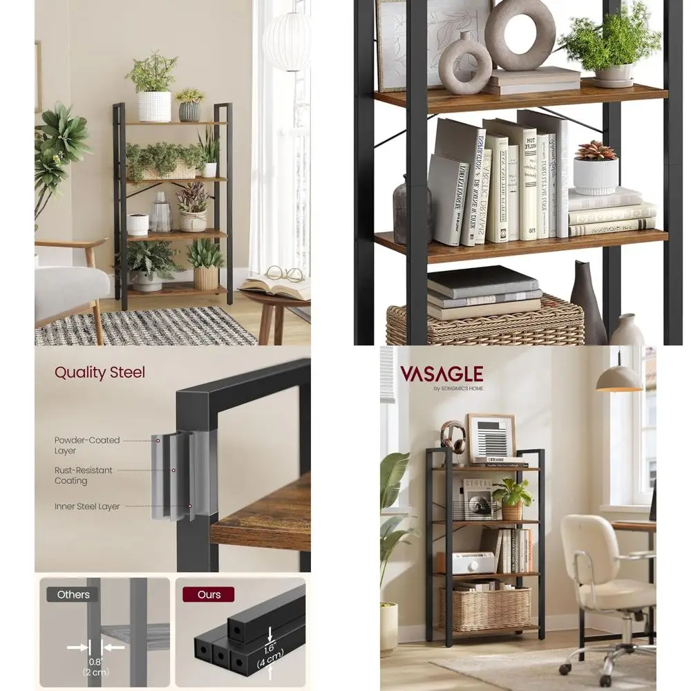 

4-уровневая книжная полка, книжный шкаф со стальным каркасом, книжная полка для гостиной, домашнего офиса, кабинета, 11,8 x 26 x 47 дюймов, промышленная S