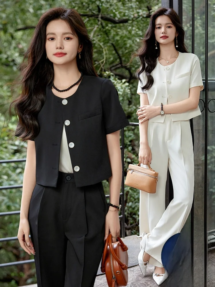 Summer Thin Short Sleeve Little Black Dress Style Women's Jacket Chic Top 2026 New Popular Loose Fit Button Design Polyester ...