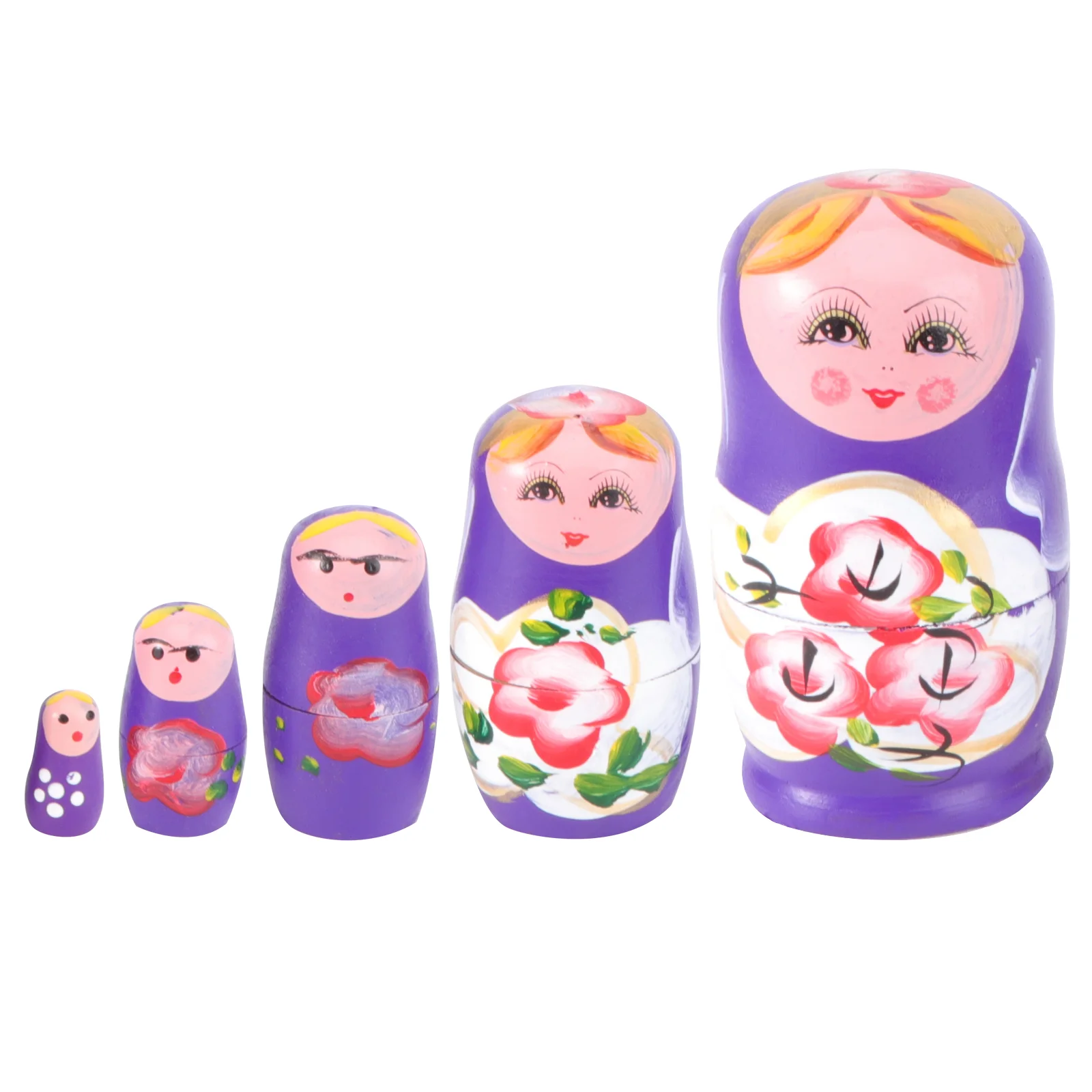 5 ชิ้นของเล่นเด็ก Matryoshka การ์ตูนซ้อนของขวัญทํารังไม้สีม่วงรัสเซียเด็ก