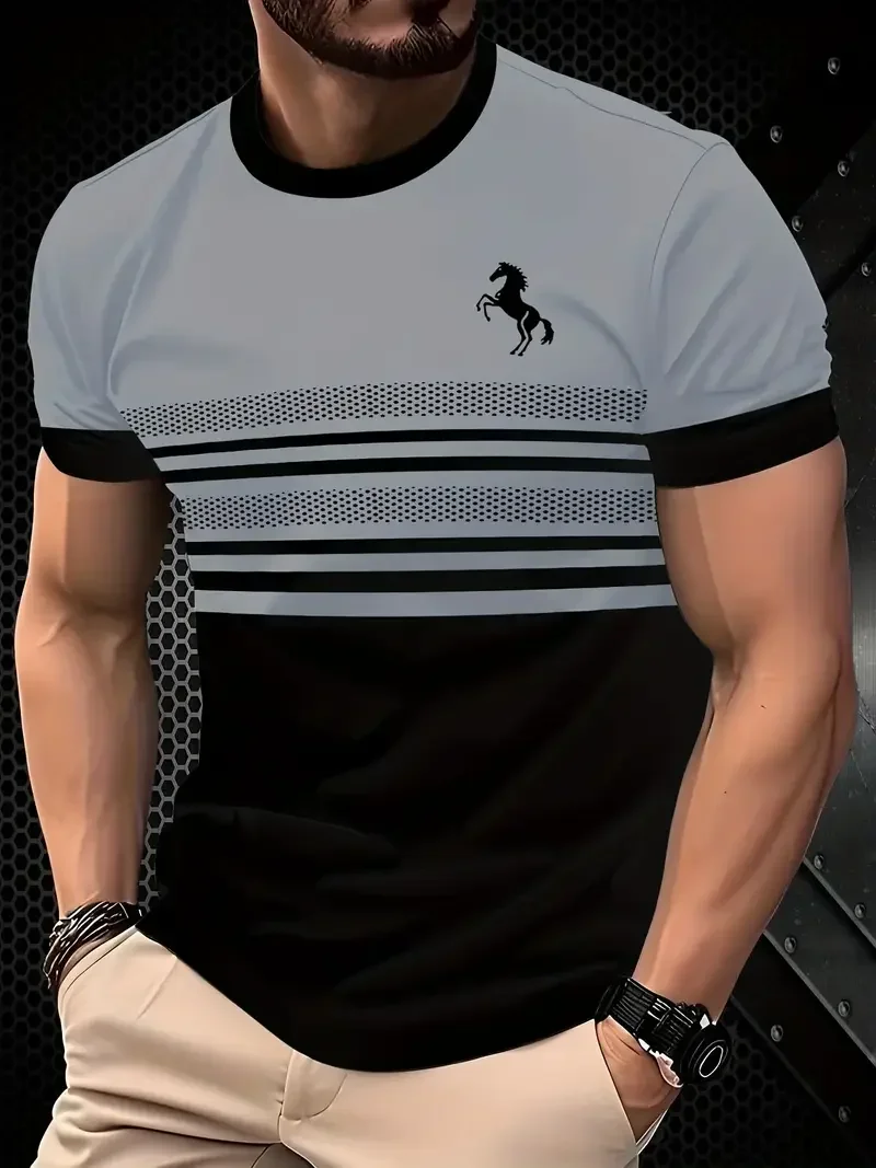 

Men's mesh striped T-shirt with "Achieve Success" design 3D printed pattern short-sleeved T-shirt for summer casual and sports