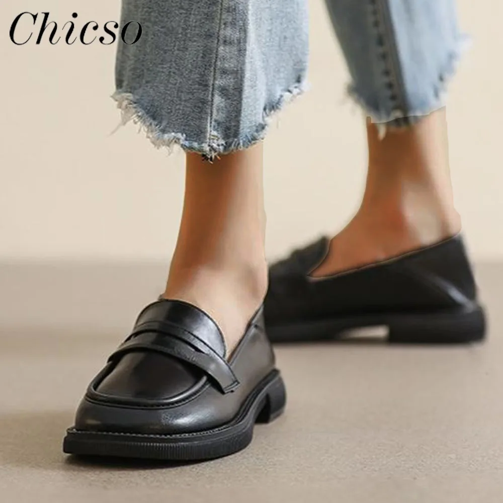 

Women Loafers 2024 Spring New British Style Shallow Soft Leather Shoes 35-43 Large-Sized Female Retro Home Office Low Heel Flats