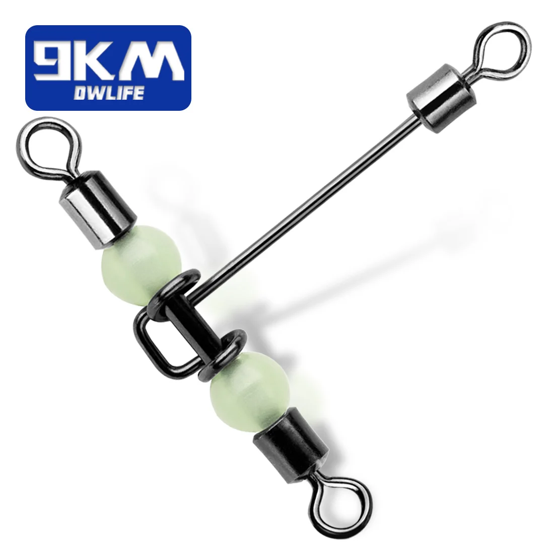 9KM 10Pcs 3 Weg Wirbel Drei Weg Angeln Wirbel Tackle Edelstahl T-Form Angeln Barrel Roll Wirbel mit Glow Perlen – Detail 3