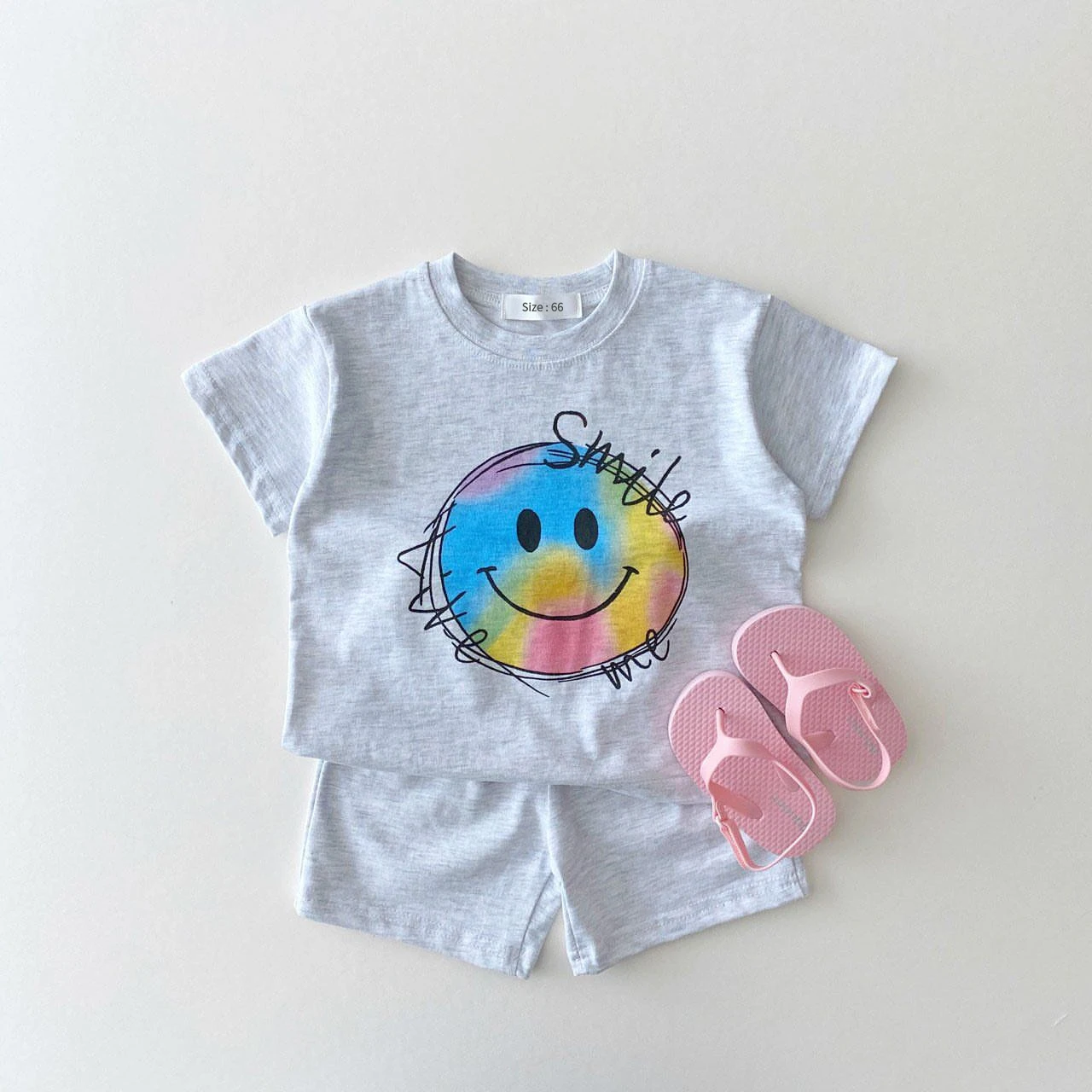 2023 New Infant Clothing Baby Candy Colors Print Letter Short-sleeved Smile Tops+Shorts Suit Toddler Tees And Short Pants Set