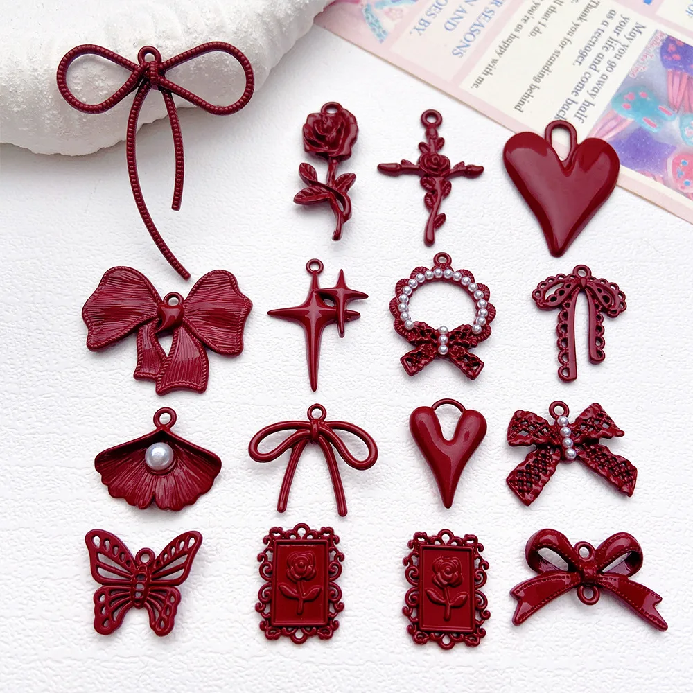 

10 шт., красные подвески в форме сердца с любовью, подвески в виде полого цветка, подвески «сделай сам», аксессуары для изготовления ювелирных изделий, ожерелье, серьги, разъемы