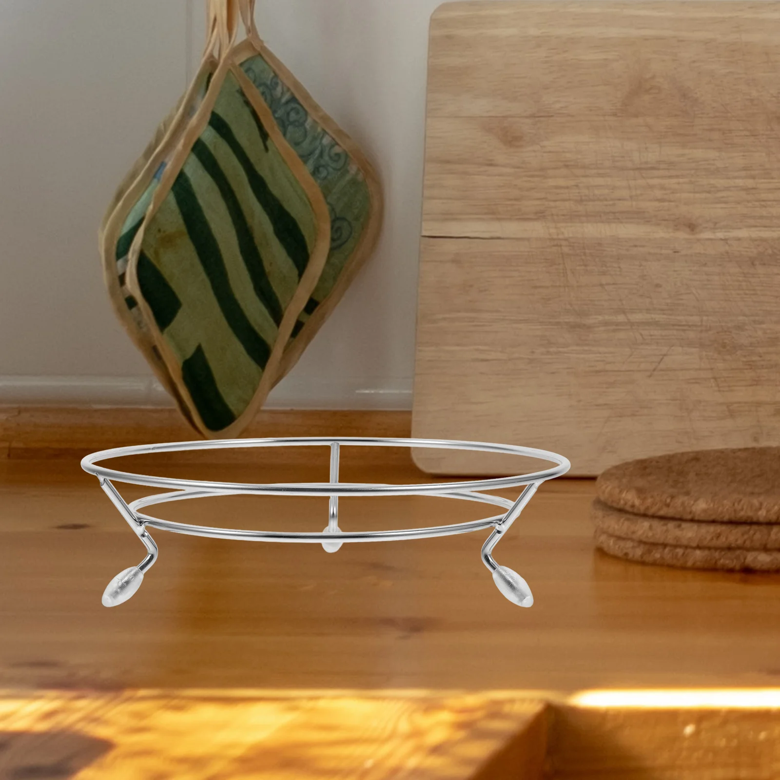 

Stainless Steel Pot Rack Organizer for Cabinet Storage with Heat Resistant Trivet Mat Pan Stand Wok Holder Rack Kitchen Space