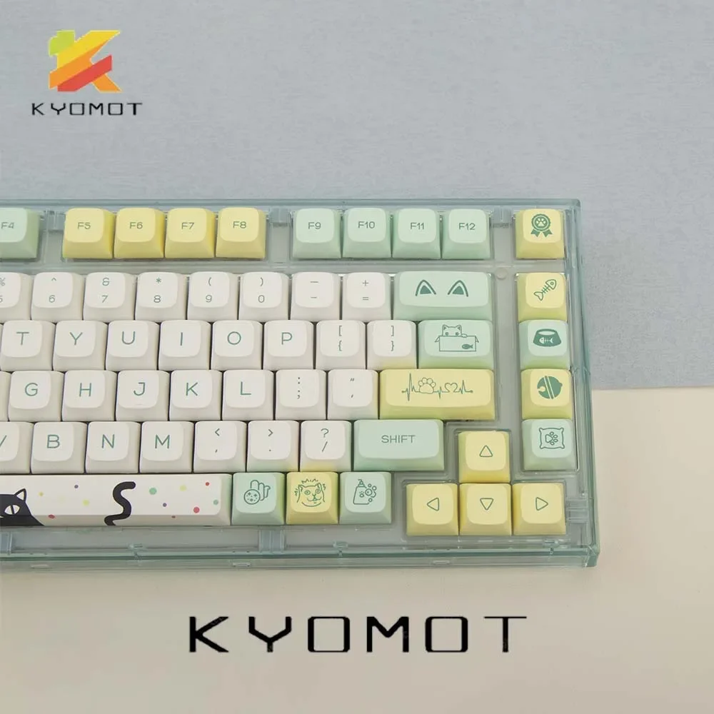 Kyomot 131 teclas bonito gato tema keycaps pbt dye sublimação xda perfil para mx switch teclado mecânico 61/64/68/87/96/104/108