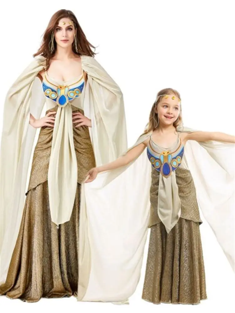 

Хэллоуин костюм родителей и детей фараон король длинный халат мужская Клеопатра королева длинный доктор древний египетский тематический наряд