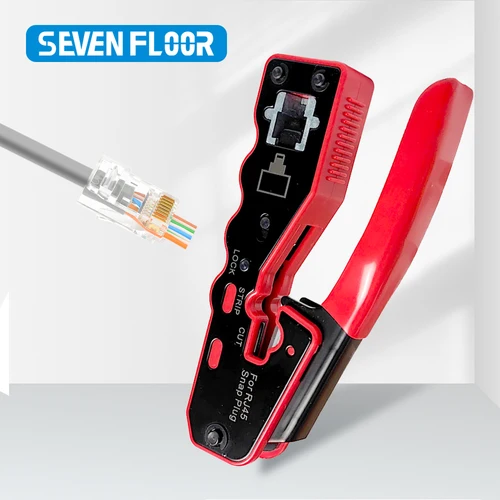 Herramienta de engarzado RJ45, cortador de engarzado de paso para conector Modular Cat6a Cat6 Cat5 8P8C, herramienta de cable todo en uno Ethernet