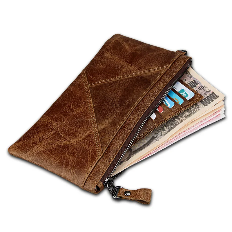 Vintage Man Long Purse Crazy Horse Leather Anti-RFID Men's Wallet Clutch Bag Multifunctional Card Holder For Men