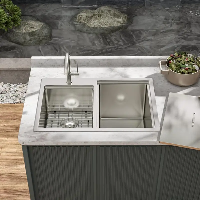 

Outdoor Double Bowl Stainless Steel Drop-In Sink with Workstation