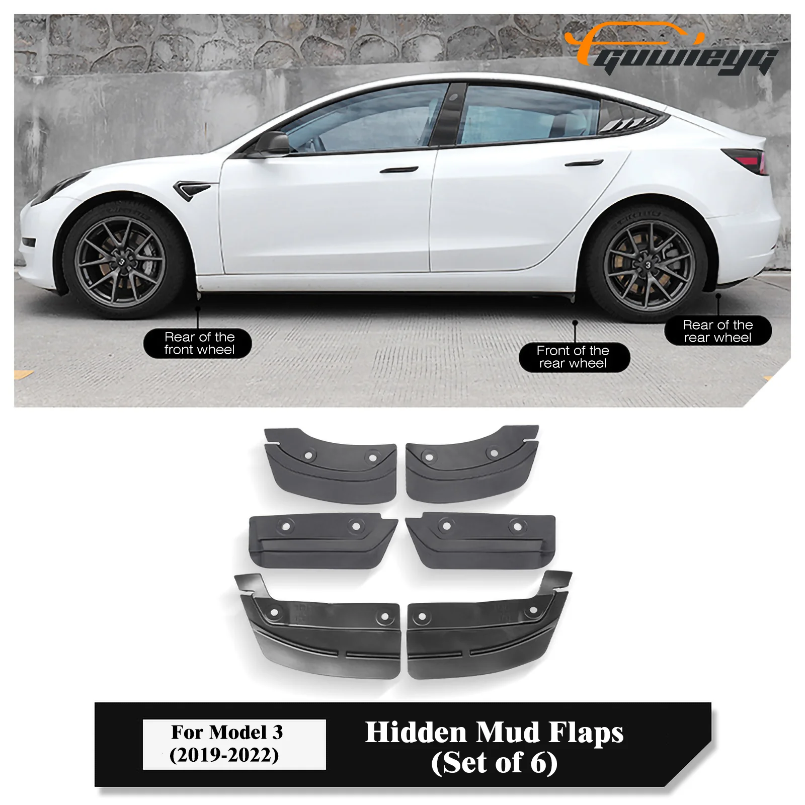 

Fit for MODEL3 Invisible Mudguards (6-Piece Set) – Sleek, High-Performance Protection for Your Tesla