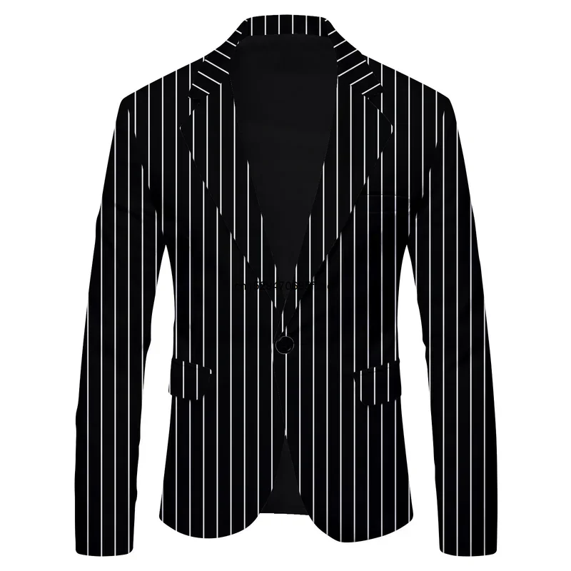 MEN'S stripe printing fashion trend suit top coat casual blazers Autumn Spring slim suit jacket clothing tops Homme