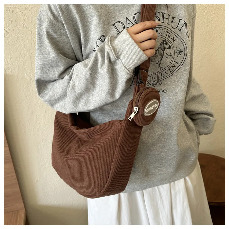 2026 Neue Schultertasche für Damen, Ins-Stil, Japanischer Cord, für Studenten und Pendler, Vielseitige Große Umhängetasche – Detail 14