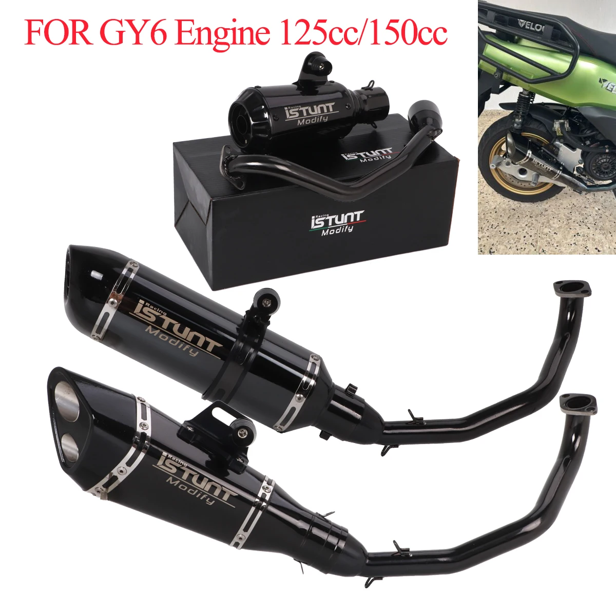 GY6 Komplette Abgasanlage für GY6 125 150 cc Roller Motorrad Auspuff Header Link Rohr Moped ATV Auspuff Schallwand