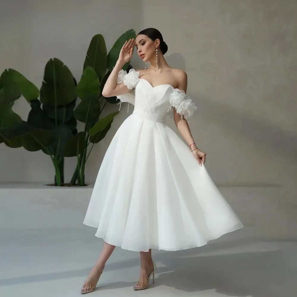 

Princess Pleat Sweetheart Flowers A-Line Wedding Dress Women Off The Shoulder Backless Bridal Gown Vestidos De Novia Customized
