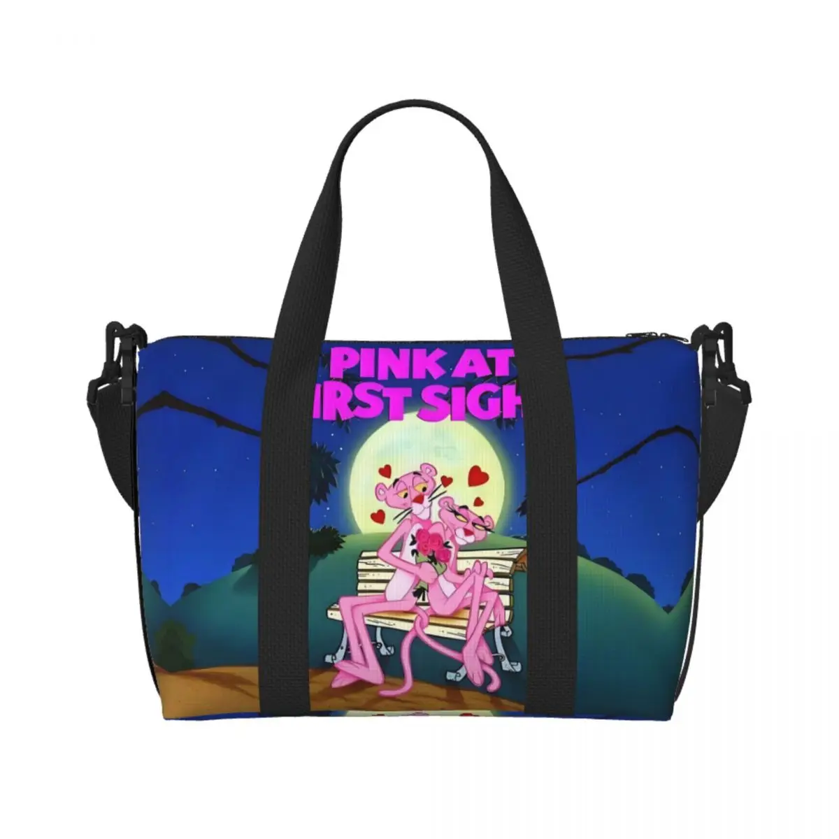 

Custom The Pink Panther Anime Tote Bag for Women Large Capacity Cartoon Leopard Cute Beach Gym Travel Bags