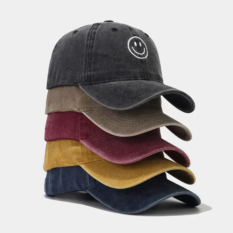 Gewaschene Baumwolle Baseball Caps Frauen Männer Weiche Snapback Hut Outdoor Sport Trucker Gorras Lächeln Gesicht Stickerei Hip Hop Papa Hut Geschenke – Detail 1