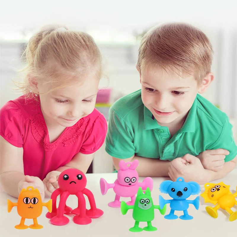 8/9pcs Cartoon Animal Suction Cup Toy Silicone Building Block Suction Bath Toy Sensory Fidget Sucker Toy Construction Set