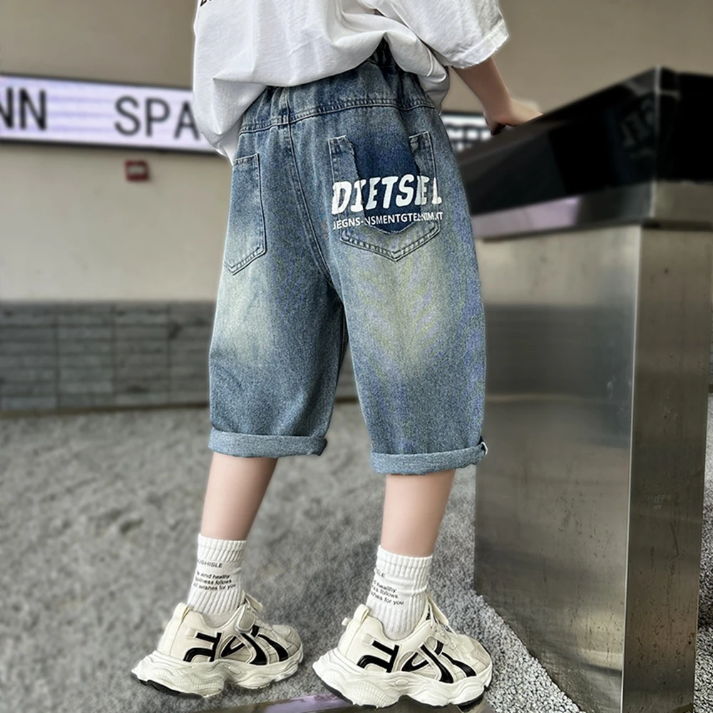 

Teenage Boys Thin Denim Shorts Summer New Fashion Letter Printed Soft Trousers For Kids Children Casual Pants 4-15 Years