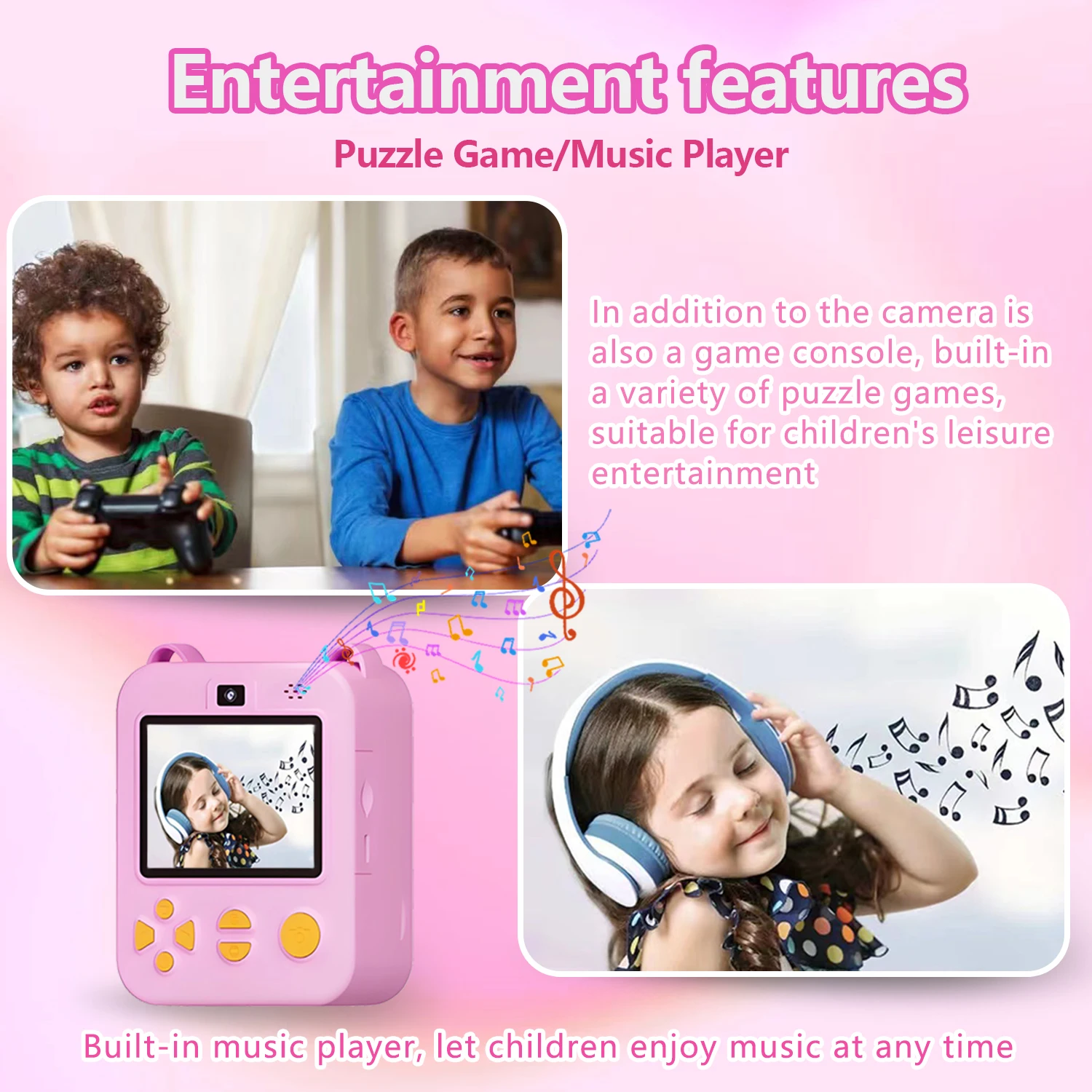 Digitale kindercamera voor fotografie Miniprinter Draagbare thermische instant print Foto Kindercamera Eenhoorn HD Video Speelgoedcadeaus