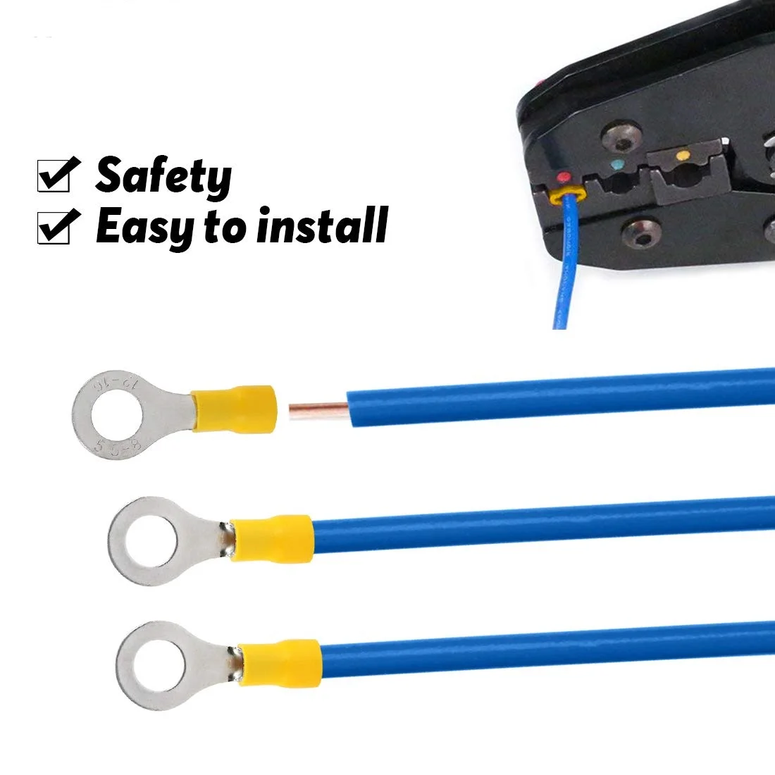 10/50/100 Stück RV5,5 M4M5M6M8 Gelb 12-10AWG Ring Crimp Terminal Isolierte Elektrische Kabel Draht Stecker – Detail 5