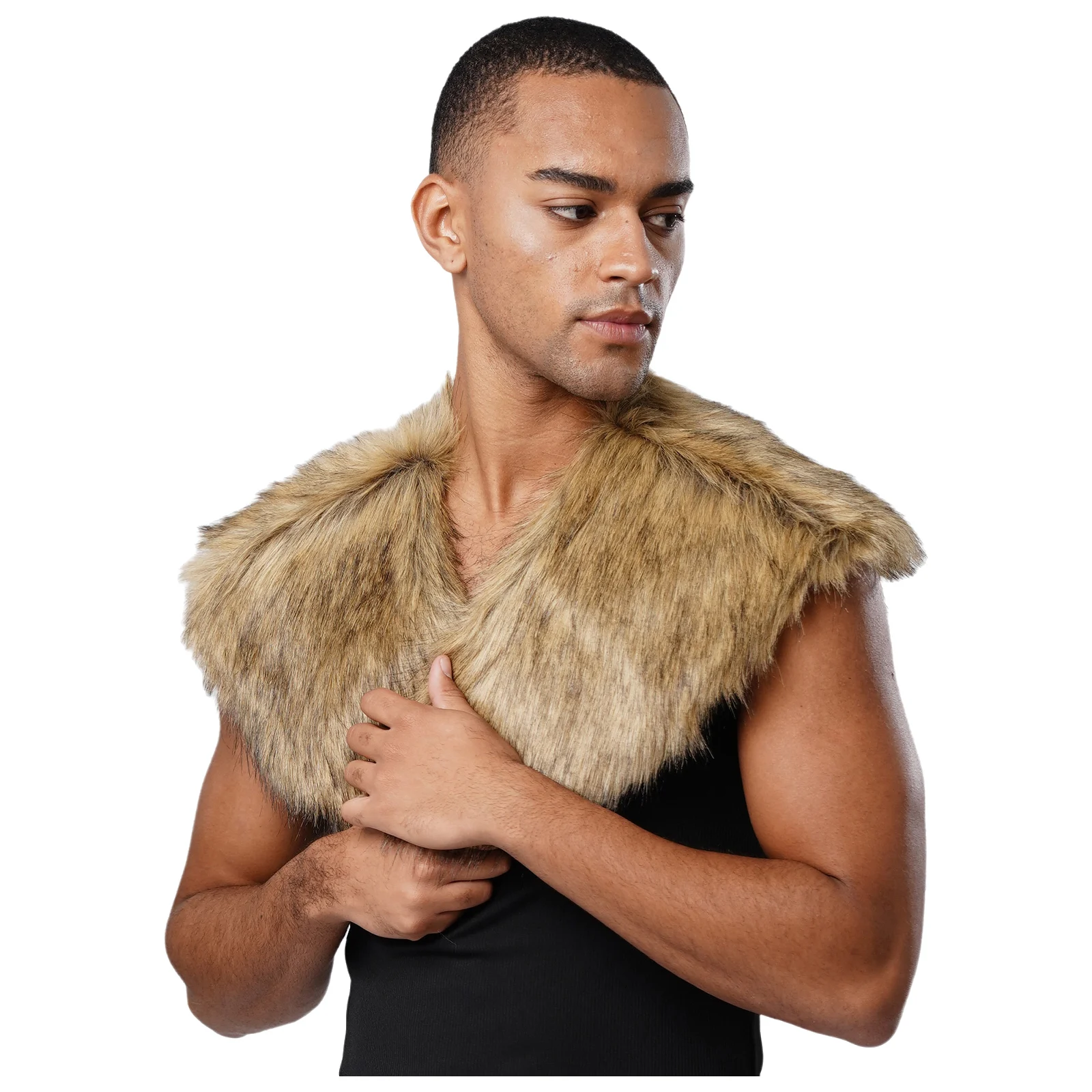 Accessorio per costume da uomo, cavaliere vichingo medievale, guerriero, scialli in pelliccia sintetica, collo a mantella, per feste di carnevale di Halloween, cosplay
