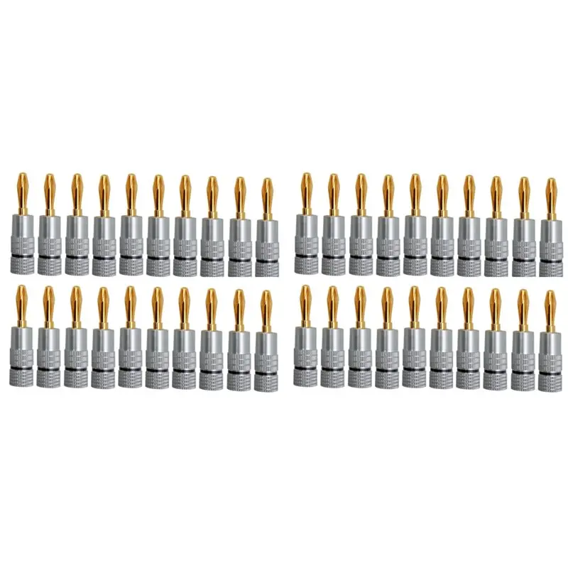 AS62 40Pcs Banana Connector 24K Gold-Plated 4.5MM Banana Plug With Screw Lock For Audio Jack Speaker Plugs Black+Silver