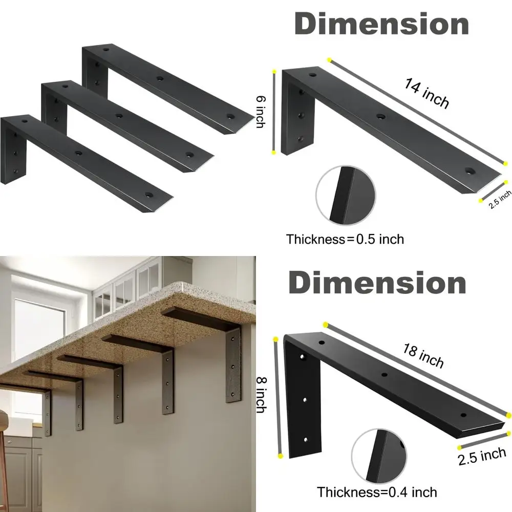 

Heavy Duty 3 Pack L-Shaped Metal Shelf Brackets for Countertop Support, 1/2 Thick, 14 x 6 x 2.5, Suitable for Quartz and Granite