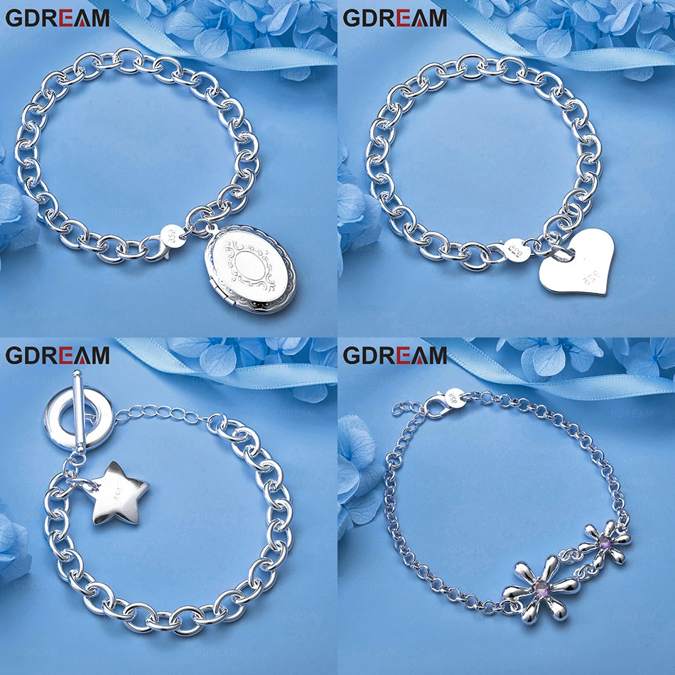 

GDREAM 925 Sterling Silver Smooth Heart Brand Chain Bracelet Feminine Temperament Fashion Gift Jewelry