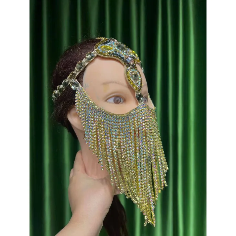 

Customized Belly Dance Accessory Mask Oriental Dancewear Performance Costume Tassel with Drill