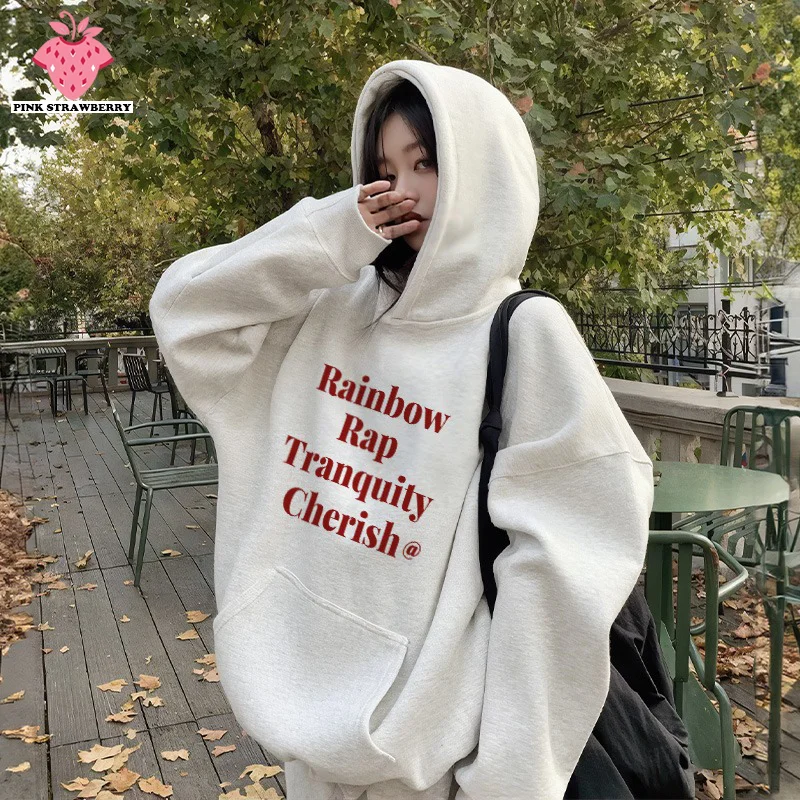 

American Letter Print Plush Hoodie Women Autumn Winter 2025New Oversize O-Neck Loose Pullover Sweatshirt Y2K Top Ladies clothing