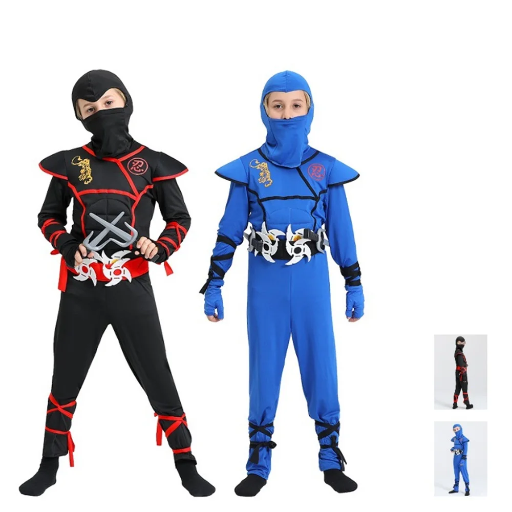 Wydajność dzieci japoński kombinezon Ninja Cosplay kostiumy Halloween niebieski czerwony czarny ninja siły specjalne