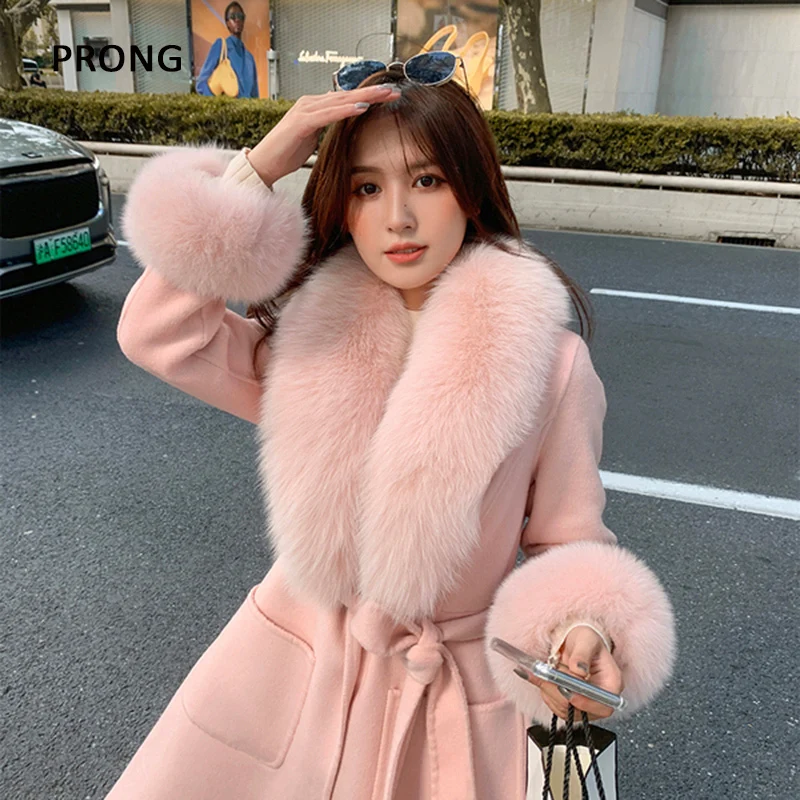 Winter Real Fox Fur Scarf And Cuff Set Women Coat Jackect Fur Collar Hood Decor Fur Trims Neck Warmer Scarves Luxury Thick Shawl