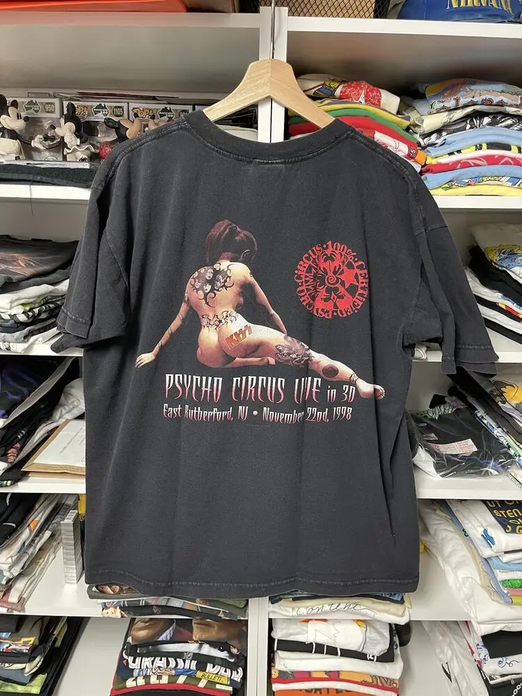 جولة عتيقة ، تي شيرت بقبلة نفسية سيرك كبيرة ، تي شيرت فرقة روك مباشرة ،