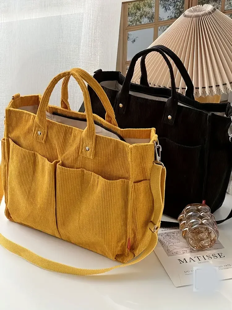 Cord-Umhängetasche Stilvolle Pendler-Schultertasche mit Mehreren Geräumigen Fächern Handtasche für Damen – Detail 16