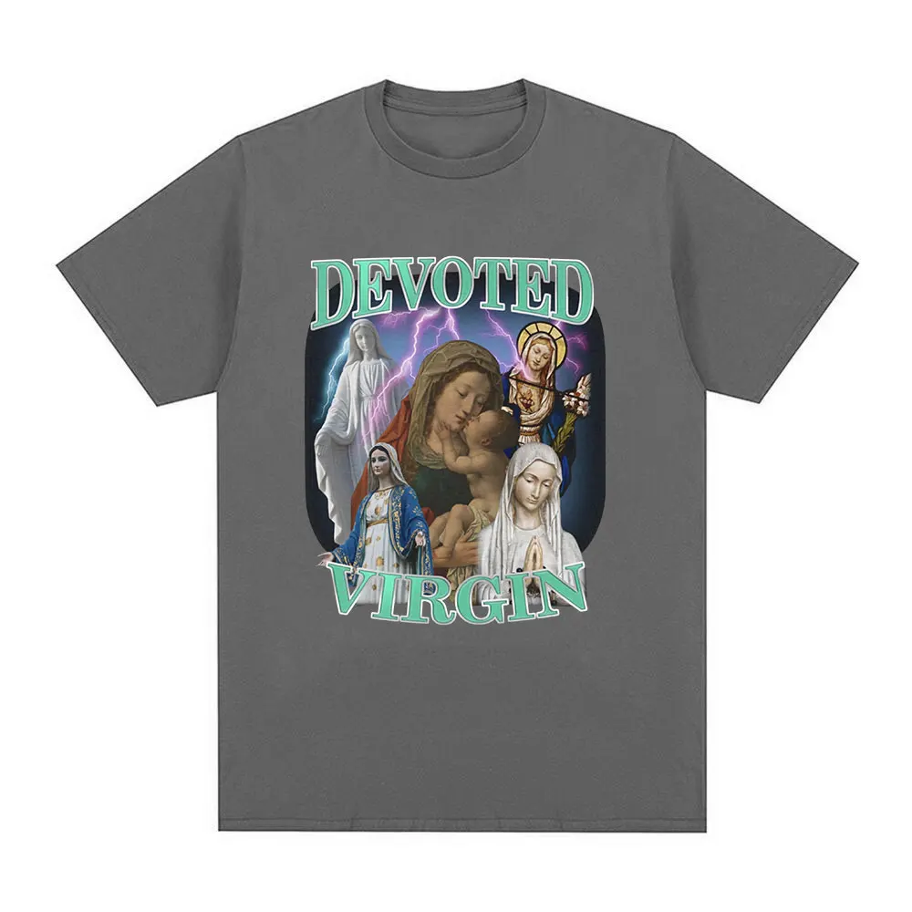 Devoted Virgin Meme Graphic T-shirt Men Fashion Vintage Short Sleeve T-shirts 100% Cotton Casual Oversized Tee Shirt Tops Unisex