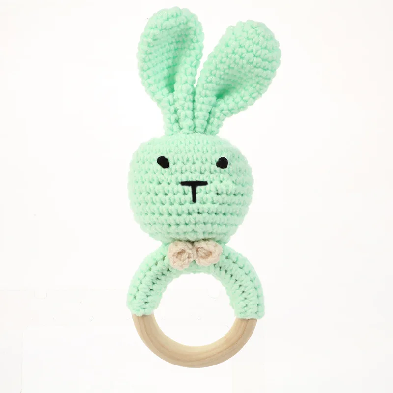 1Pc Baby Teether Toys Wooden Ring Teether Crochet Rabbit Paatern Newborn Gift Baby Crochet Chew Teething Accessories