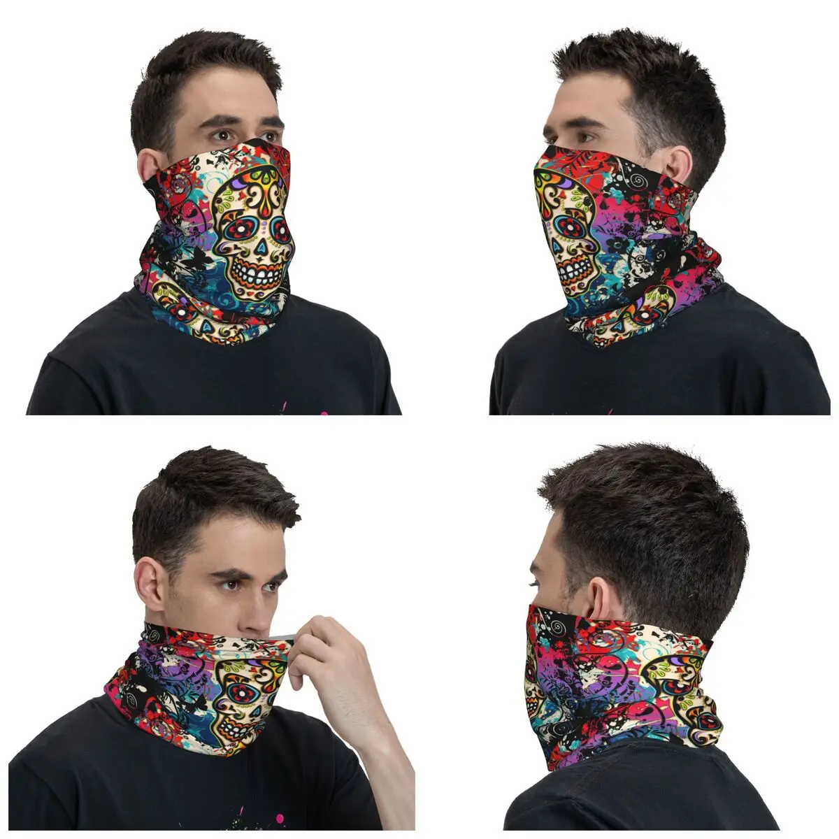 Mexican Day Of The Dead Sugar Skull Bandana Neck Warmer Women Men Winter Ski Tube Scarf Gaiter Halloween Face Cover