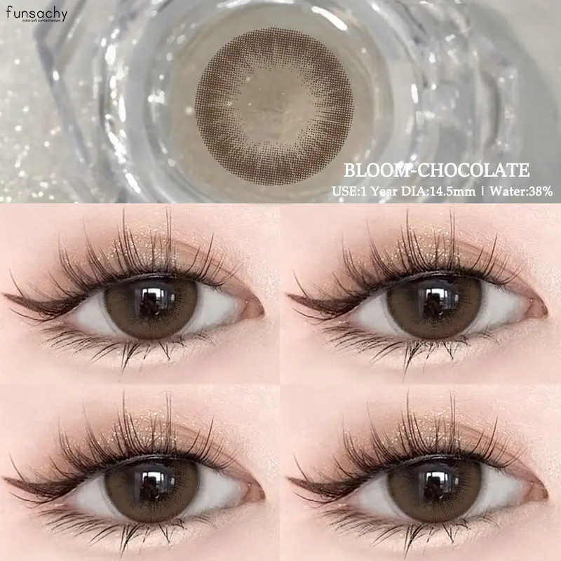 FUNSACHY 1 Paar natürliche braune Kontaktlinsen für Augen, farbige Linsen, graue Pupillen, große Augenlinsen, modische Schönheitskontakte, jährlich