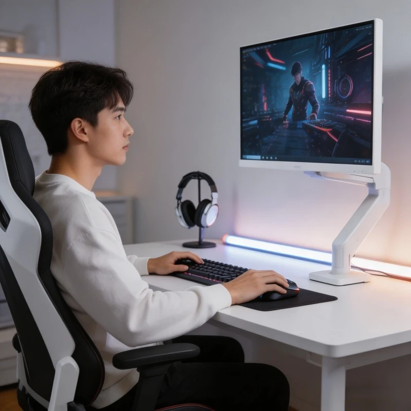 

Single Monitor Mount Bracket for 14″–32″ Screens, Height Adjustable Monitor Arm with C-Clamp, Home Office Monitor Stand