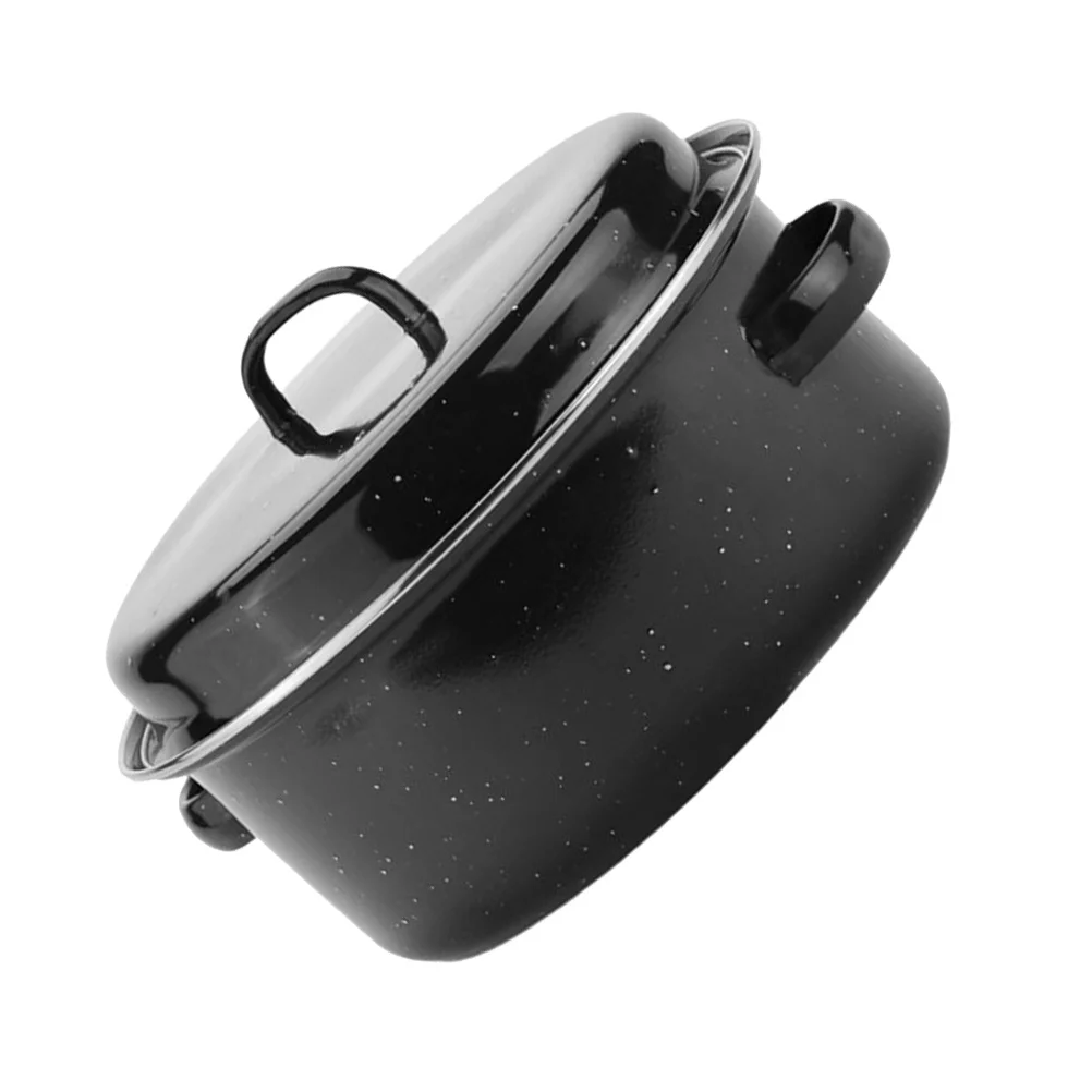 

24cm Enamel Roasting Pot Household Cooking Pan Kitchen Roaster Convenient Roaster Pan Daily Use Cooking Supply Heat Resistant