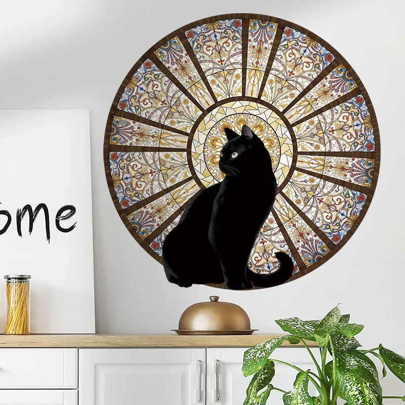 

1Pc Pvc Wall Sticker, Cat Pattern Wall Decal For Home, Colorful Patterned Background, Black Cat Wall Sticker