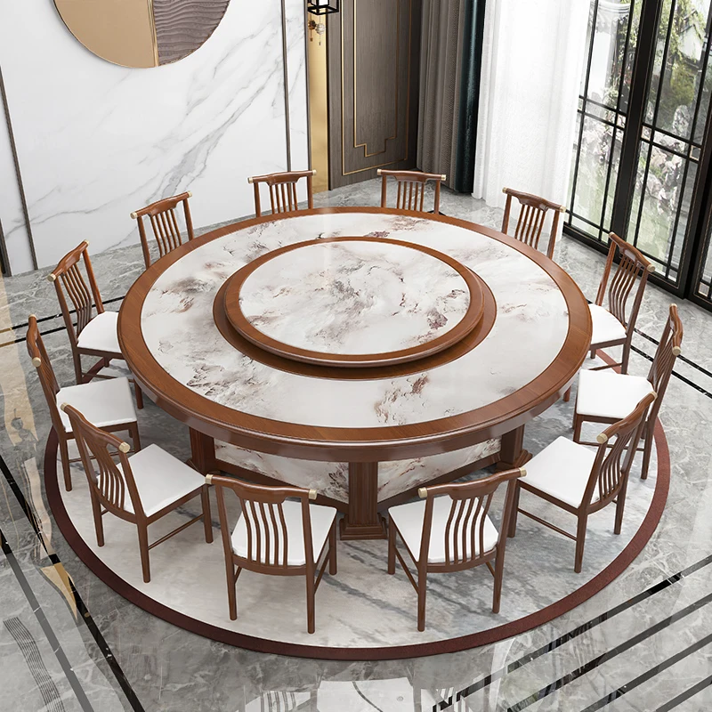 

Round Table With Rotating Centre for Events Party Round Marble Dining Table Set Wood With Chairs, Dining Table with 8 Chairs