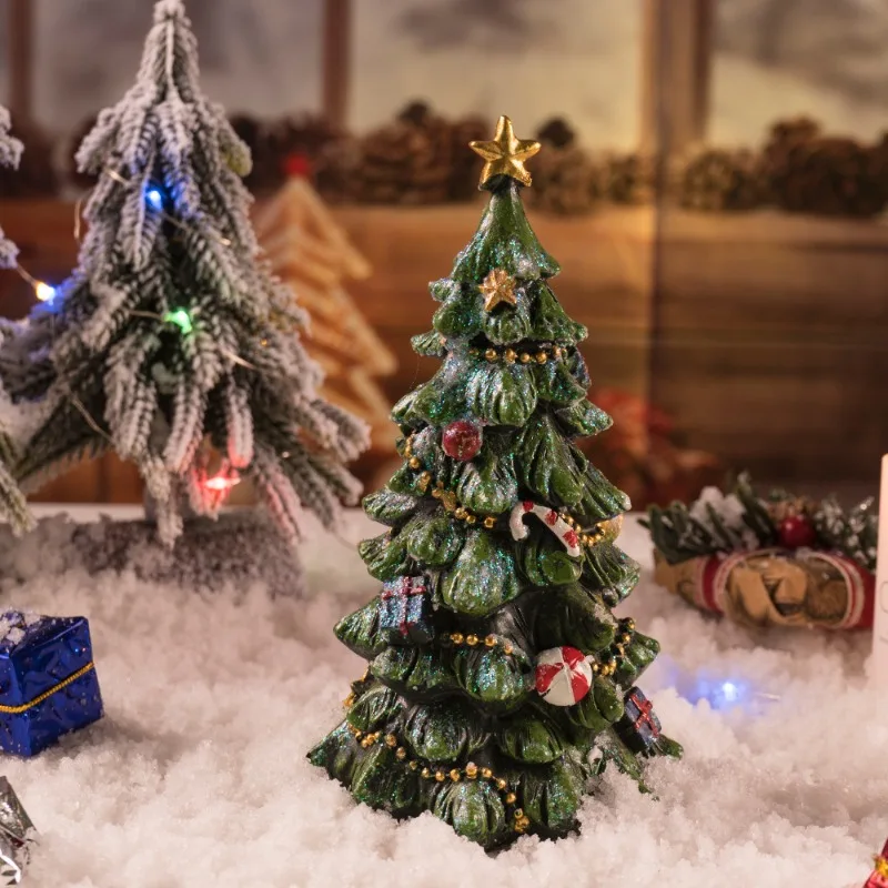 جديد صغير شجرة عيد الميلاد سطح المكتب الديكور غرفة المنزل الراتنج زخرفة الحرف اليدوية #3