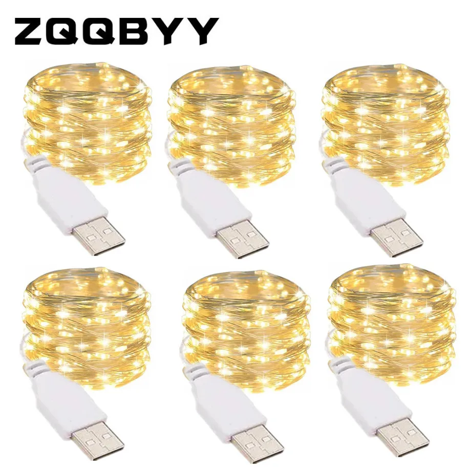 USB Copper Wire LED String Lights, Fairy Lights, Guirlanda, ao ar livre, Natal, Festa de Casamento, Casa, Decorações do quarto, 20m, 10pcs