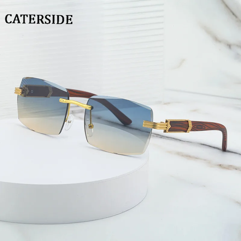 New Upgrade Wooden Rimless Sunglasses Men Women Luxury Vintage Frameless Square Sun Glasses Gradient Brand designer Shade UV400